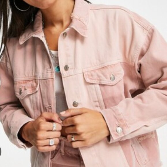 Women’s Topshop Patchwork Denim Pink Jacket Size 8 4 Pockets NWT Chic Country. - Picture 1 of 15
